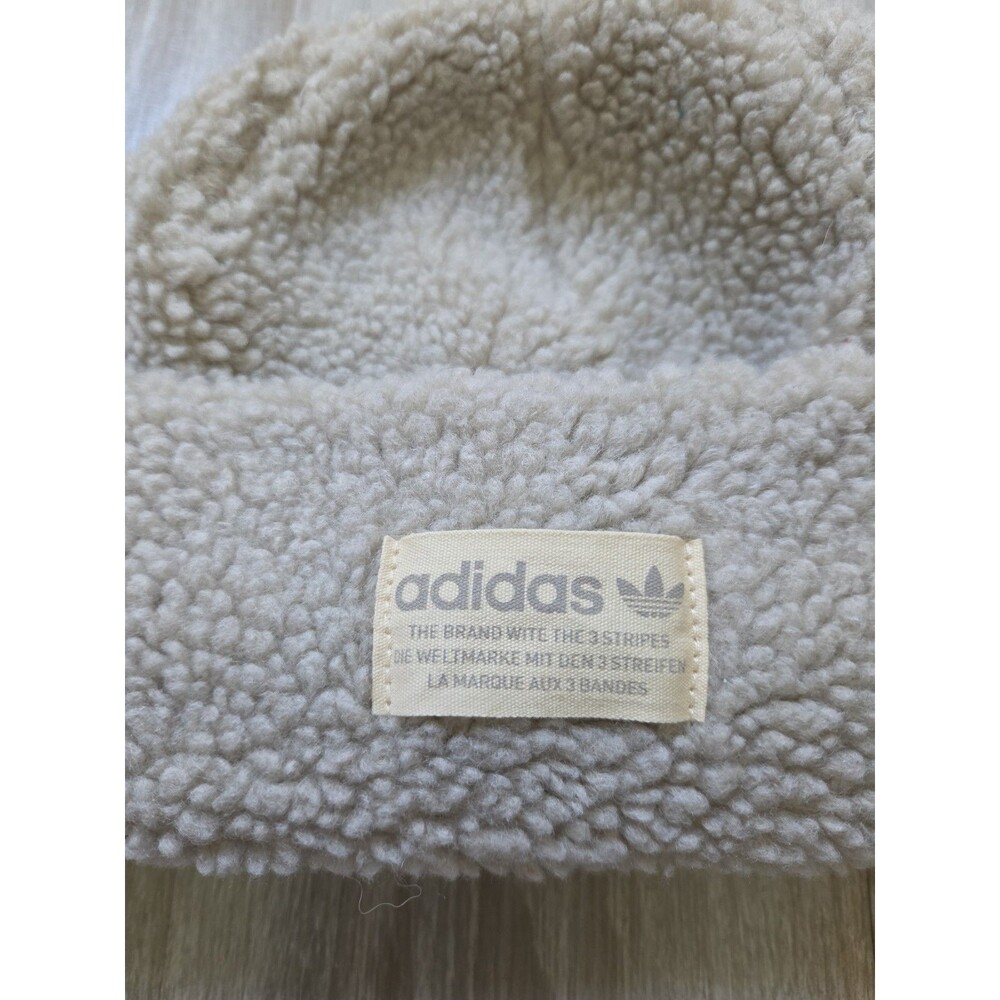 Adidas Originals Sherpa Fleece Beanie Beige Black Cuffed Warm Winter Hat OS EUC - Picture 2 of 7